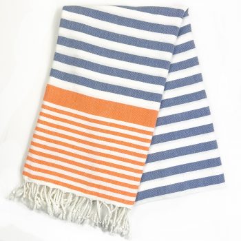 Bellevue badehåndklæde i hvid, blå orange
